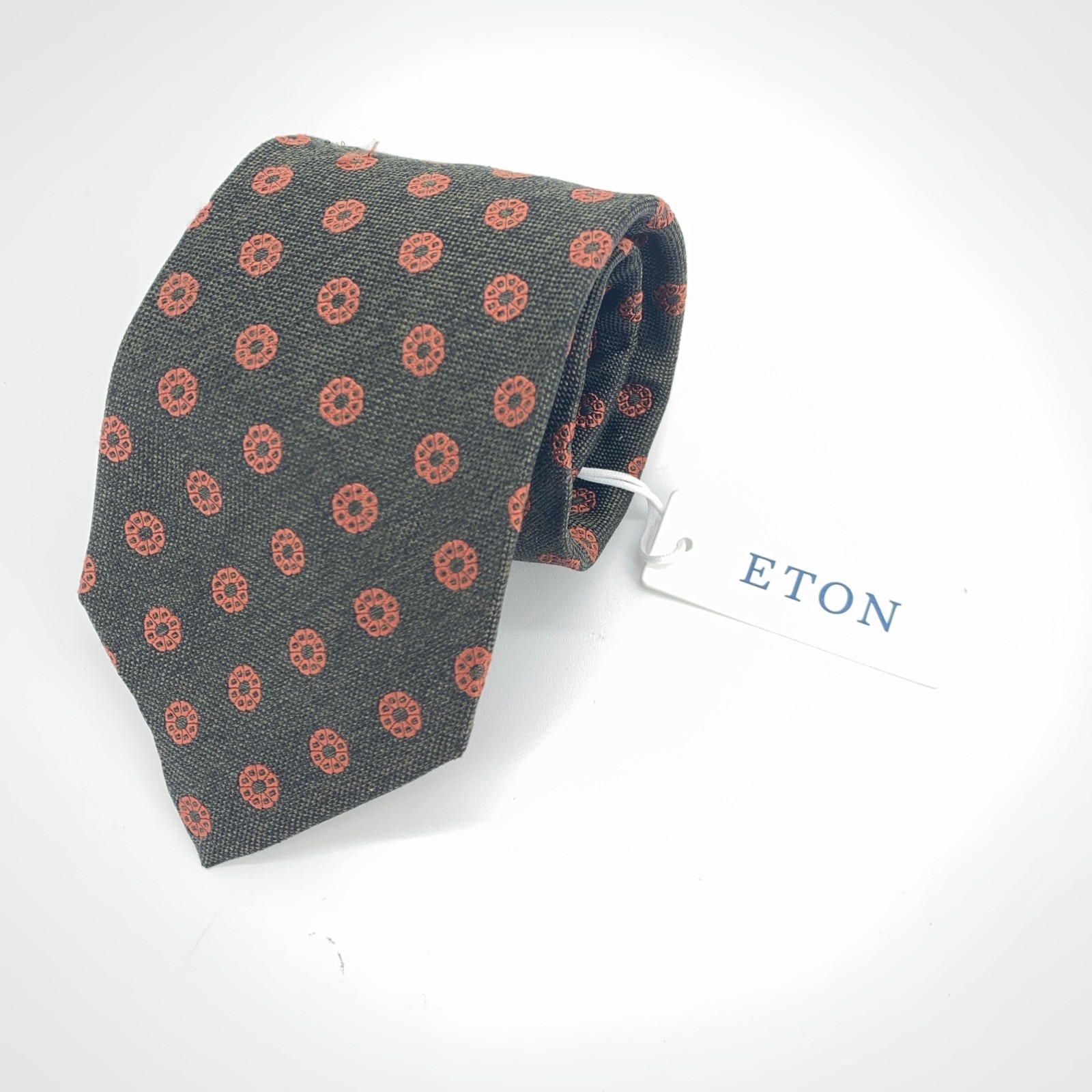 Eton Tie Mens One Size Green Orange Floral Silk Classic Necktie Italy Made Nwt